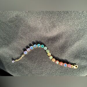 Rainbow Swarovski 8mm Bracelet. Pastels, nickel free, gold bracelet base. New.